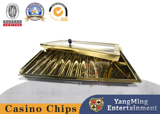 Lưới kim loại Titan Gold 9 hoàn toàn mới có khóa và nắp Sòng bạc Khay đựng chip trên bàn Baccarat